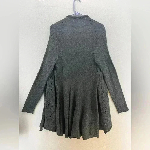 Eileen Fisher Cardigan petite, long length, open front, dark grey open stitch - Picture 2 of 7